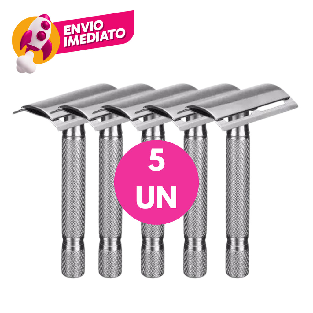 Kit 05 Un. Aparelho Barbeador Metal Clássico Manual Retrô Com Lâmina Barbearia