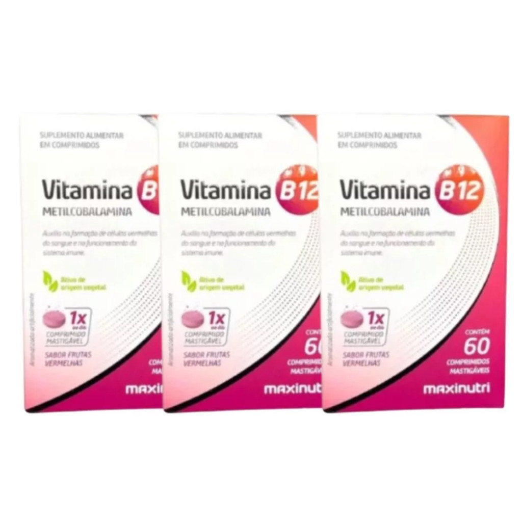 Kit 3x Vitamina B12 Metilcobalamina Mastigáveis 60 Comp em Oferta na Shopee