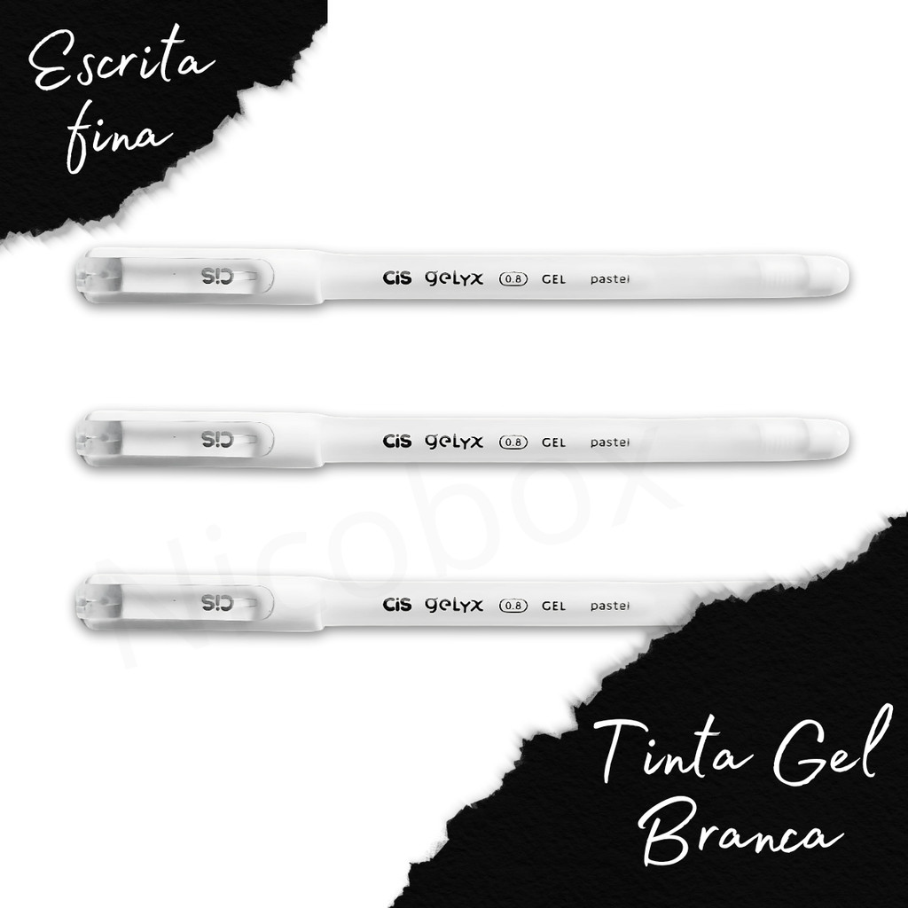Kit 3 Canetas Gel Branca Cis Gelyx 0.8mm Original em Oferta na Shopee
