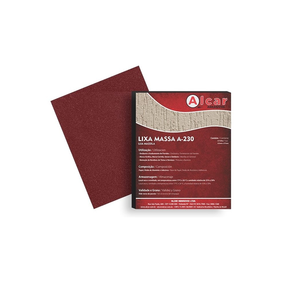 Lixa Massa Alcar Grão 220 - 50 Peças Alcar