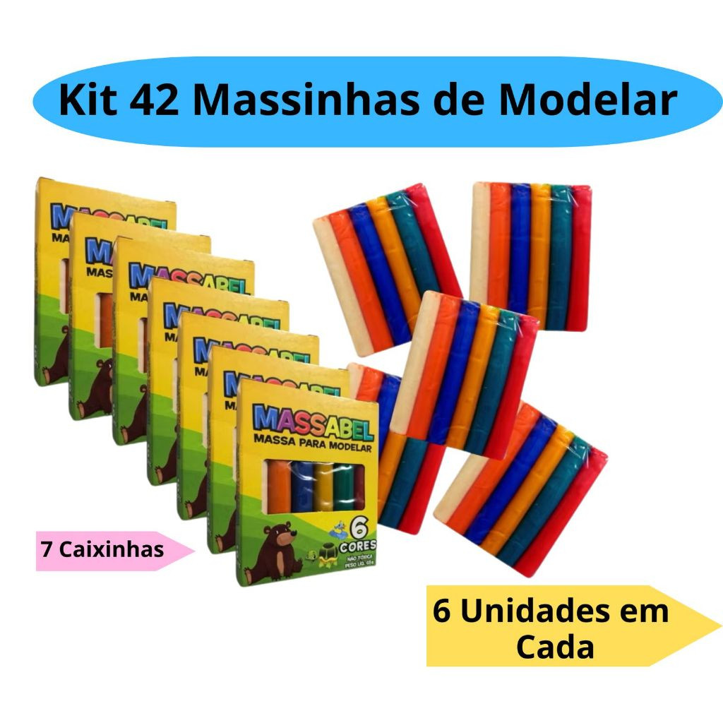 Kit 42 Massinha de Modelar 65g com 6 Cores Kit Festa Lembracinhas Intantil Alcalex