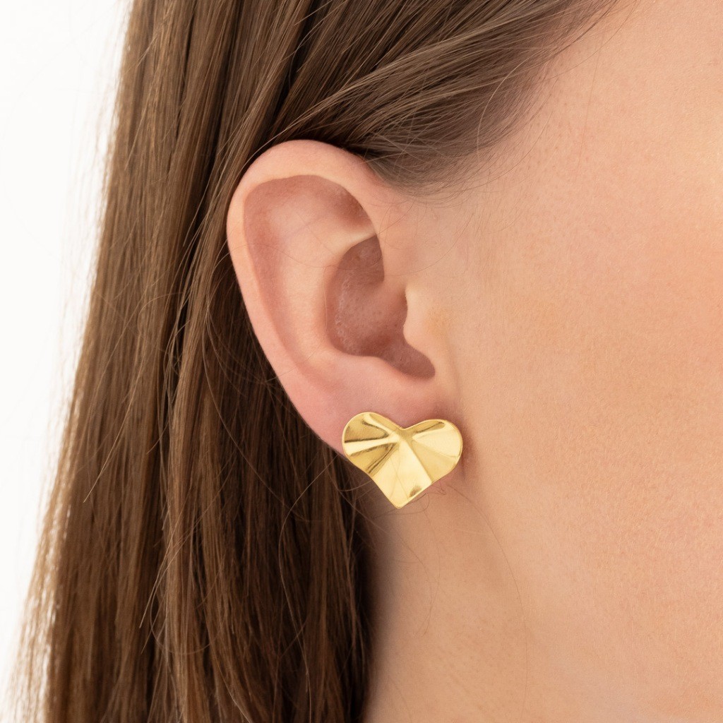Brinco Feminino Orgânico Coração, Elegante para Uso Diário, Banhado a Ouro 18k, Tendência 2026
