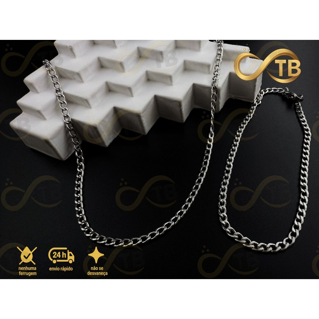 TB Acessórios Moda Kit Conjunto Corrente pulseira cordão Masculino feminino Presentes para o Dia dos