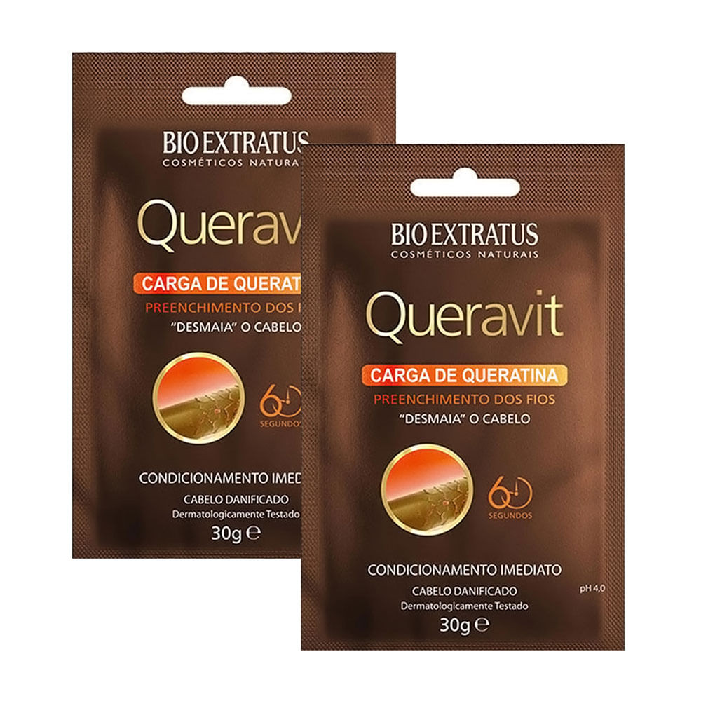 Kit 2 Carga de Queratina Bio Extratus Queravit Desmaia o Cabelo Sachê com 30g - Beauty