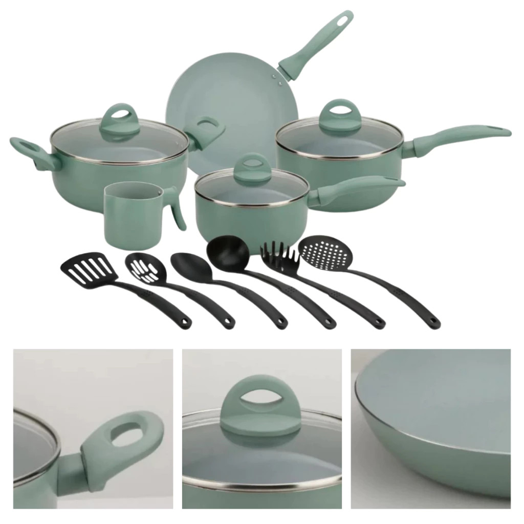 Imagem Jogo Completo De Panelas Indução Antiaderente De Cerâmica Mármore 14 Peças Com Leiteira