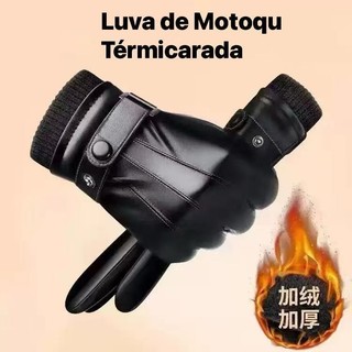 Luva de Couro Motoqueiro Térmica Forrada Touch Screen Impermeável