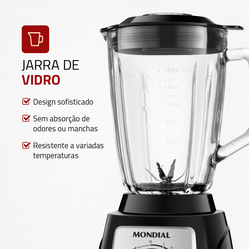 Detalhes do Liquidificador Mondial Turbo Glass L-1400-GI