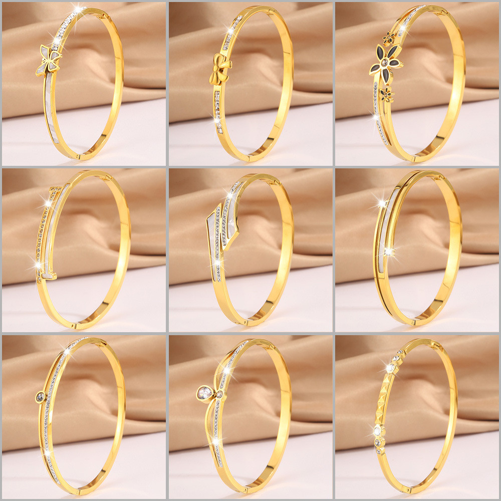 Moda luz luxo titânio aço arco coroa diamante senhoras pulseira em Oferta na Shopee