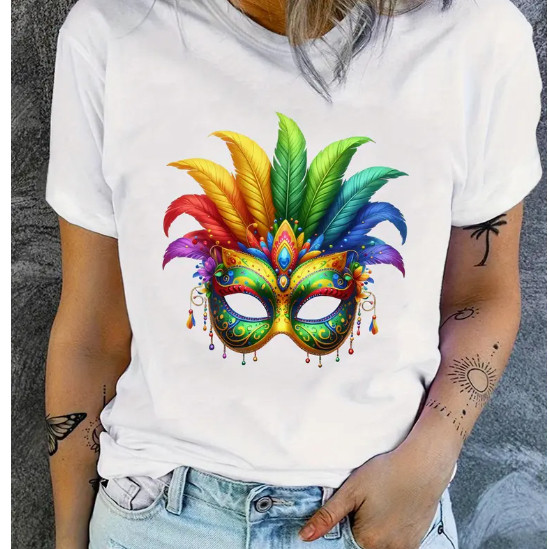 Camiseta Casual Premium 100% Algodão Mascara Carnaval Colors Lançamento 2025 Envio Imediato em Oferta na Shopee