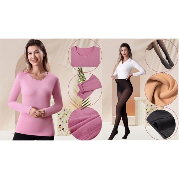 KIT/Blusa Termica feminina Segunda Pele Térmica Manga Longa com Proteção + Meia-Calça Translúcida Com pé Fio 40