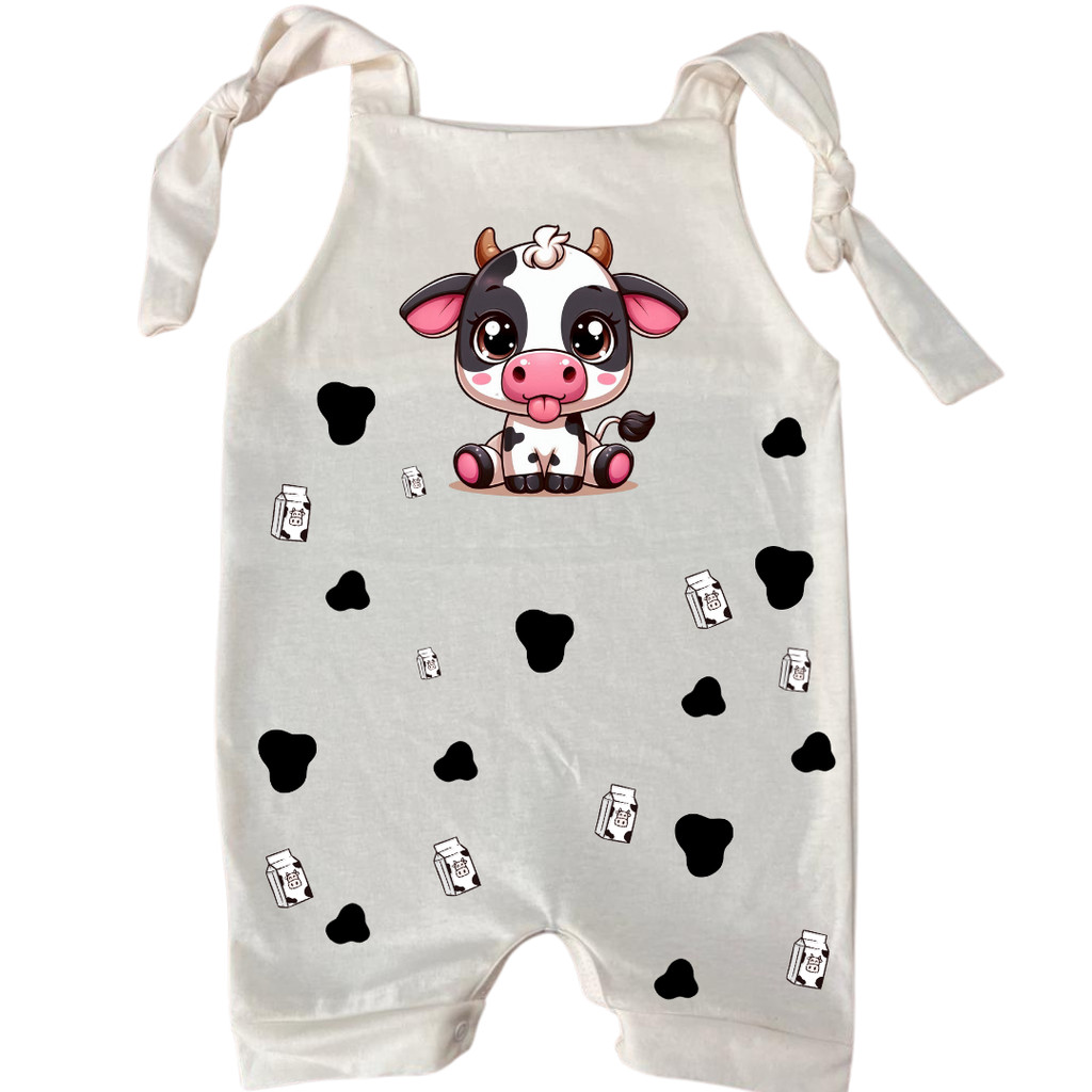 Roupa Infantil Bebê Macacão Jardineira Temática Mesversário Vaquinha P ao 1