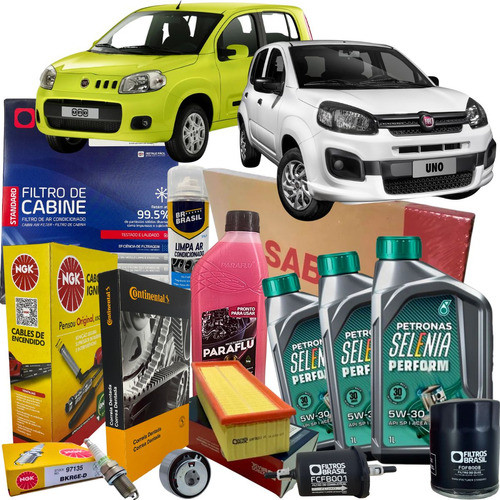 Super Kit Revisão Óleo Filtros Correia Tensor Cabo Velas - Fiat Novo Uno Vivace 1.0 Evo Selenia 5W30 em Oferta na Shopee