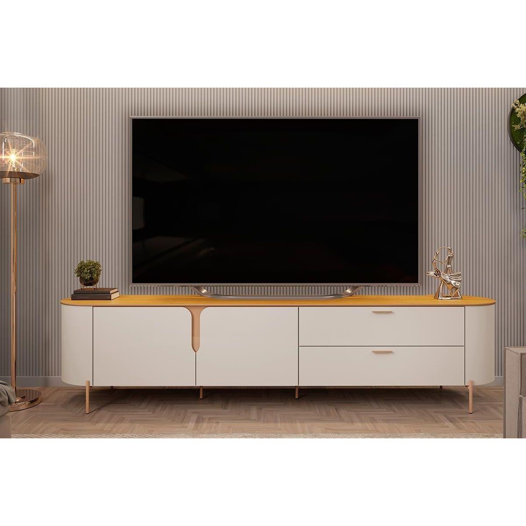 Rack Bancada p/ TV até 75 Pol Celine 100% MDF c/ Pés 241x57cm Bali/Cedro - DJ Móveis - Home & Living