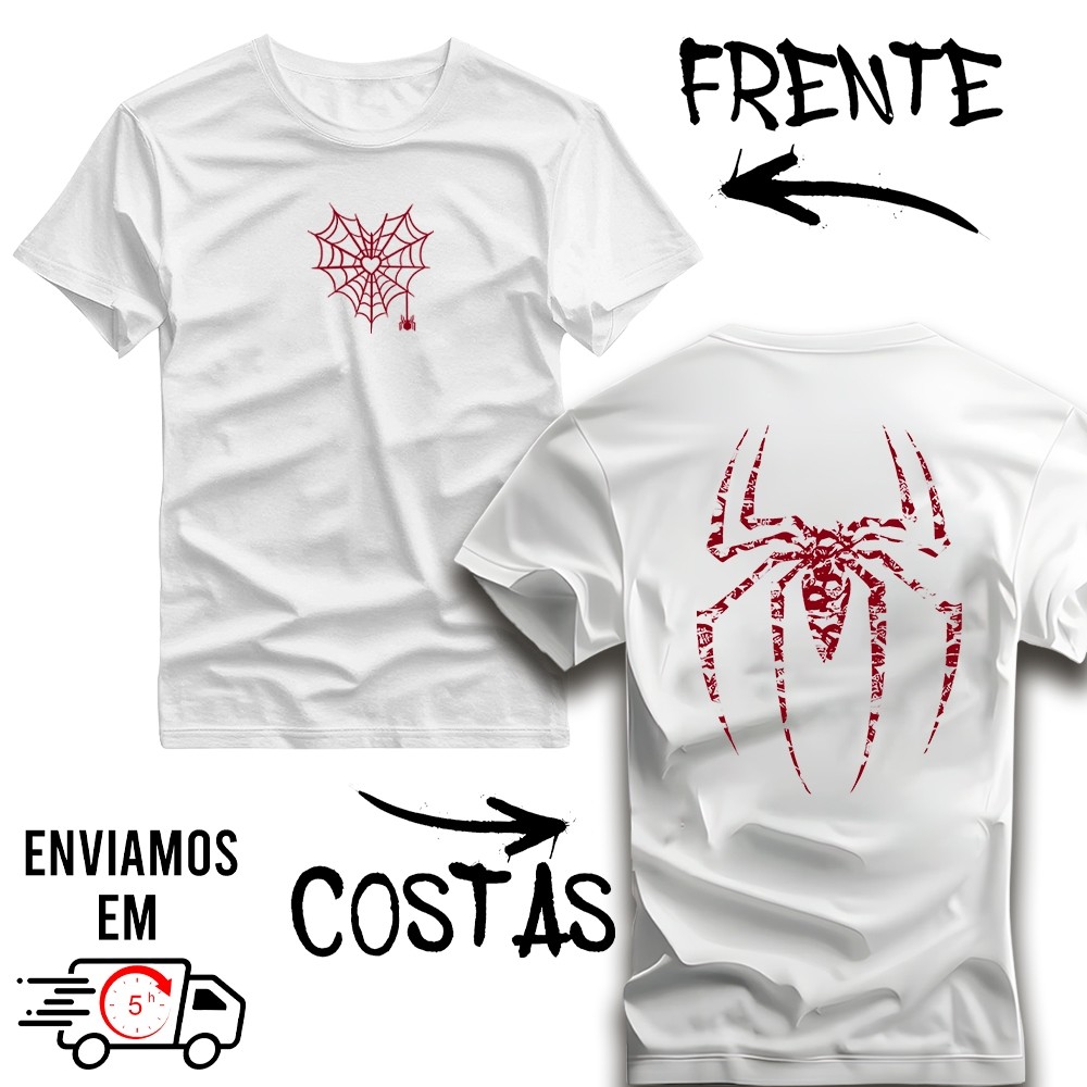 Camiseta Lançamento Tendência Estampada Exclusiva LOVE ARANHA dupla Frente Costas 100% Algodão