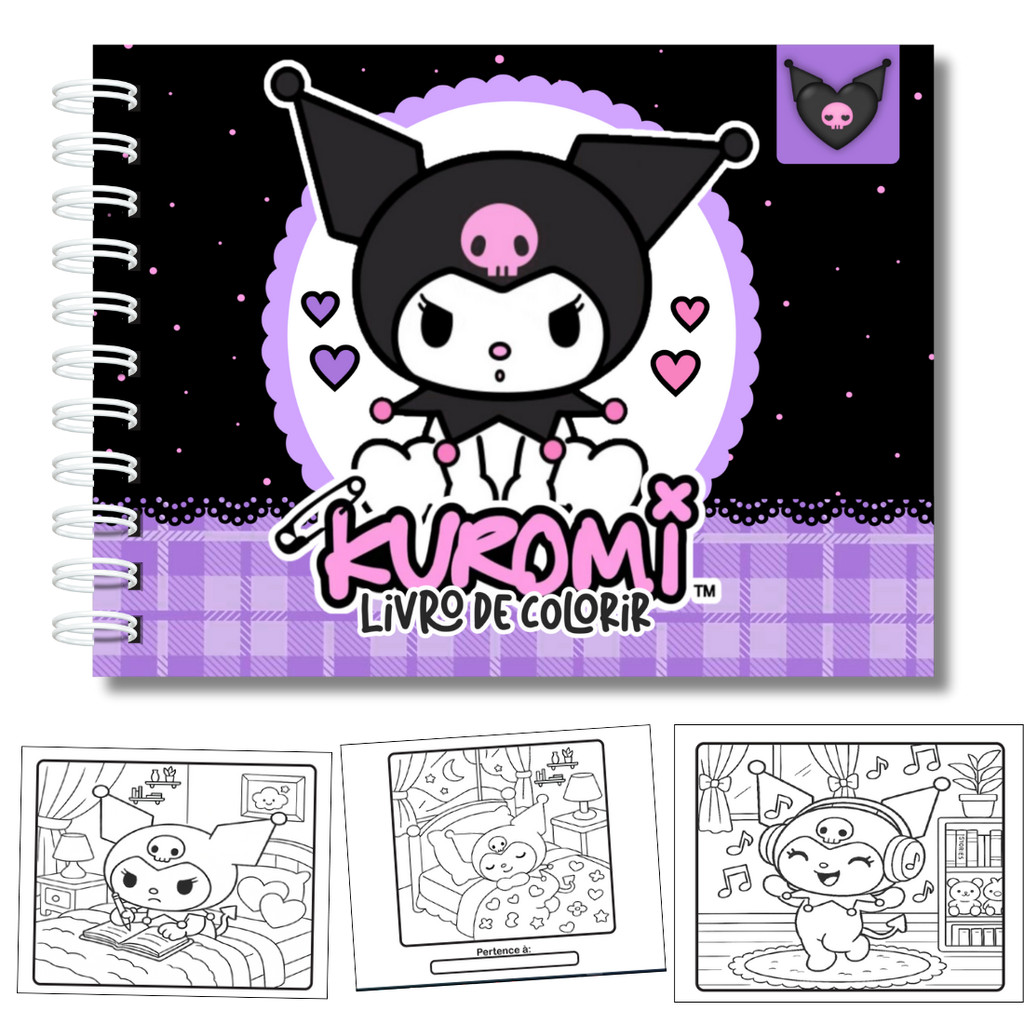 Livro De Colorir Kuromi 50 Páginas Folhas A5 180g Capa Dura PRONTA ENTREGA