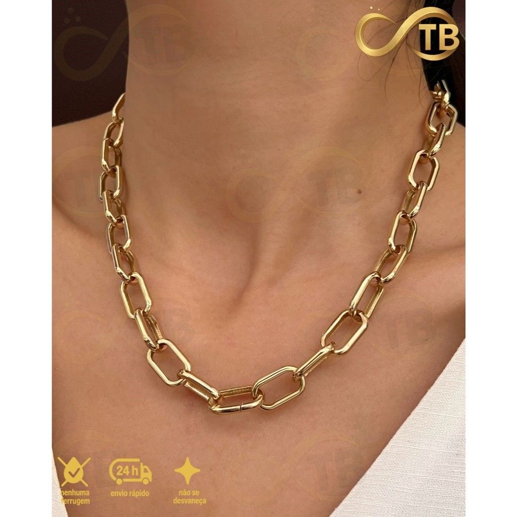 TB Acessórios Moda Colar Elo Dourados 18k.Feminina Acessório Elegante Presente Para Ela Envio Rápido