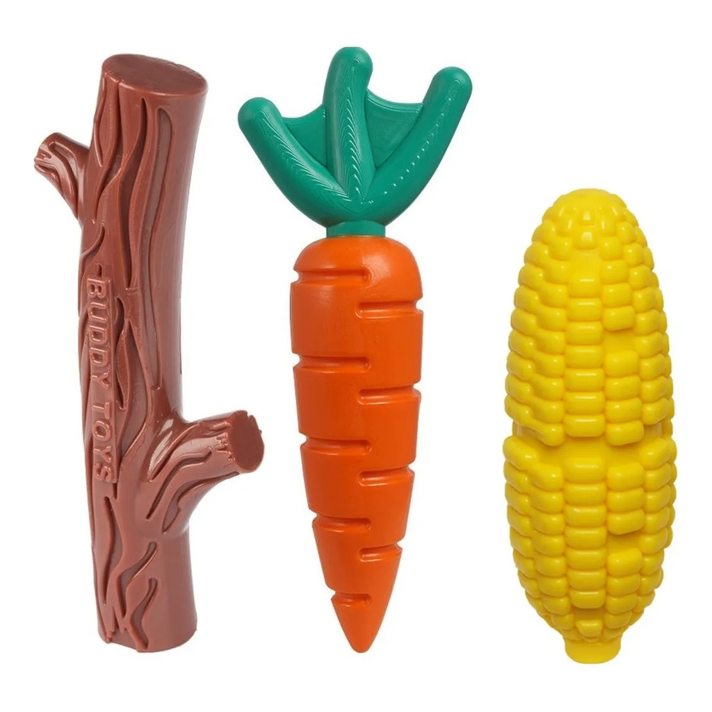 Kit 3 Mordedores Nylon Buddy Toys Graveto + Cenoura + Milho em Oferta na Shopee