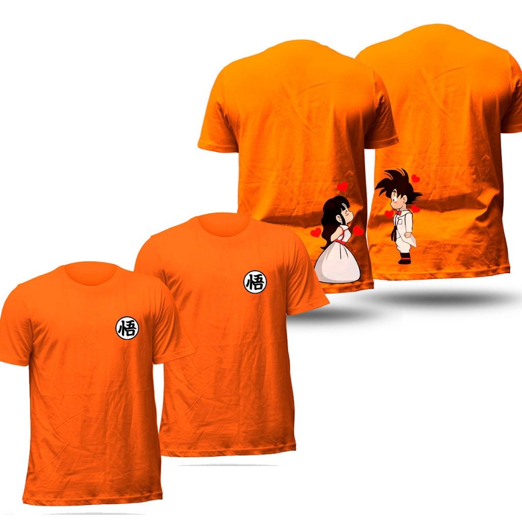 Kit Casal Camiseta Unissex Goku e Chichi 100% algodão fio 30.01