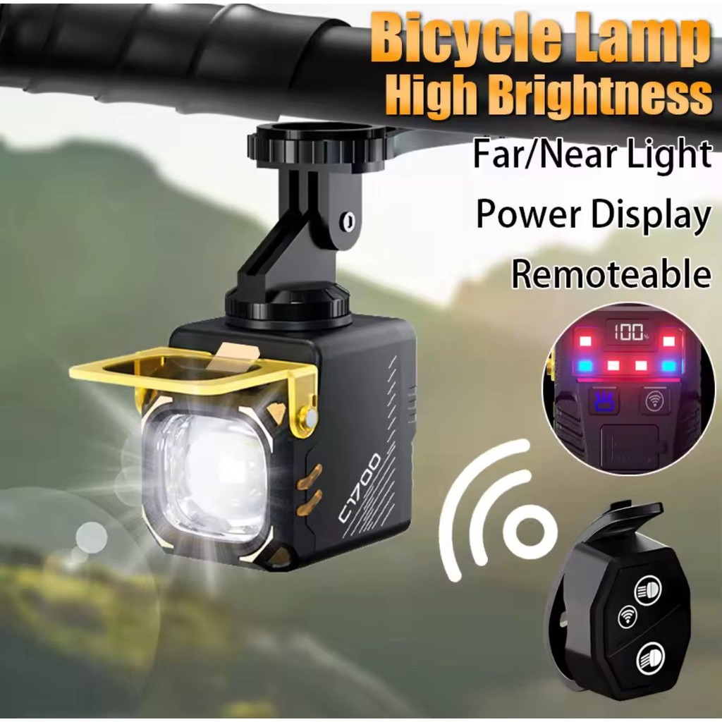 Farol Bike Controle Sem Fio Lente Amarela Encaixe Gopro 30w Q5 INTON
