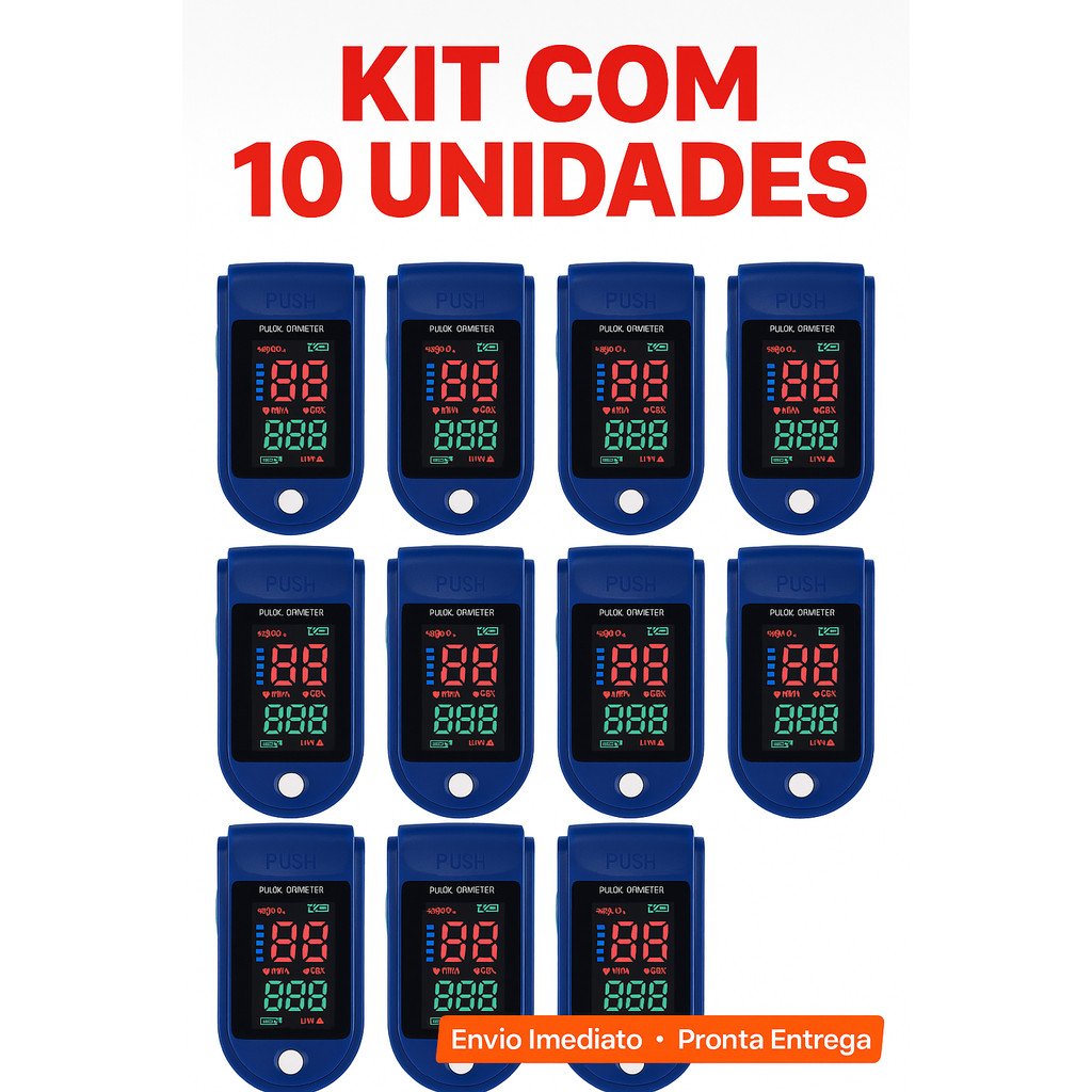 KIT COM 10 Oxímetros Portátil de Dedo Com Batimento Cardíaco Pulso e Saturação O2 - ENVIO IMEDIATO