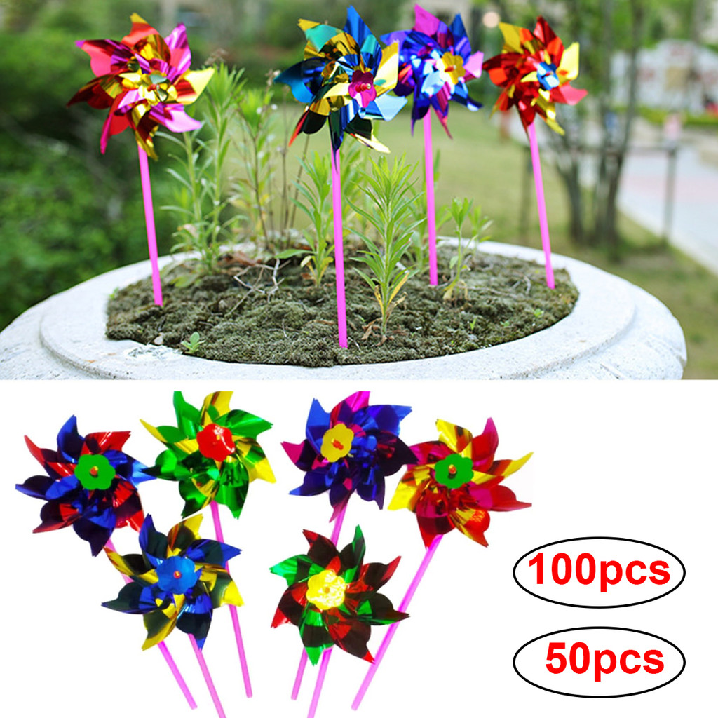 50/100 Pçs Plástico Colorido Catavento Crianças Brinquedo Festa Cataventos DIY Gramado Moinho De Vento Decorativo Girado em Oferta na Shopee