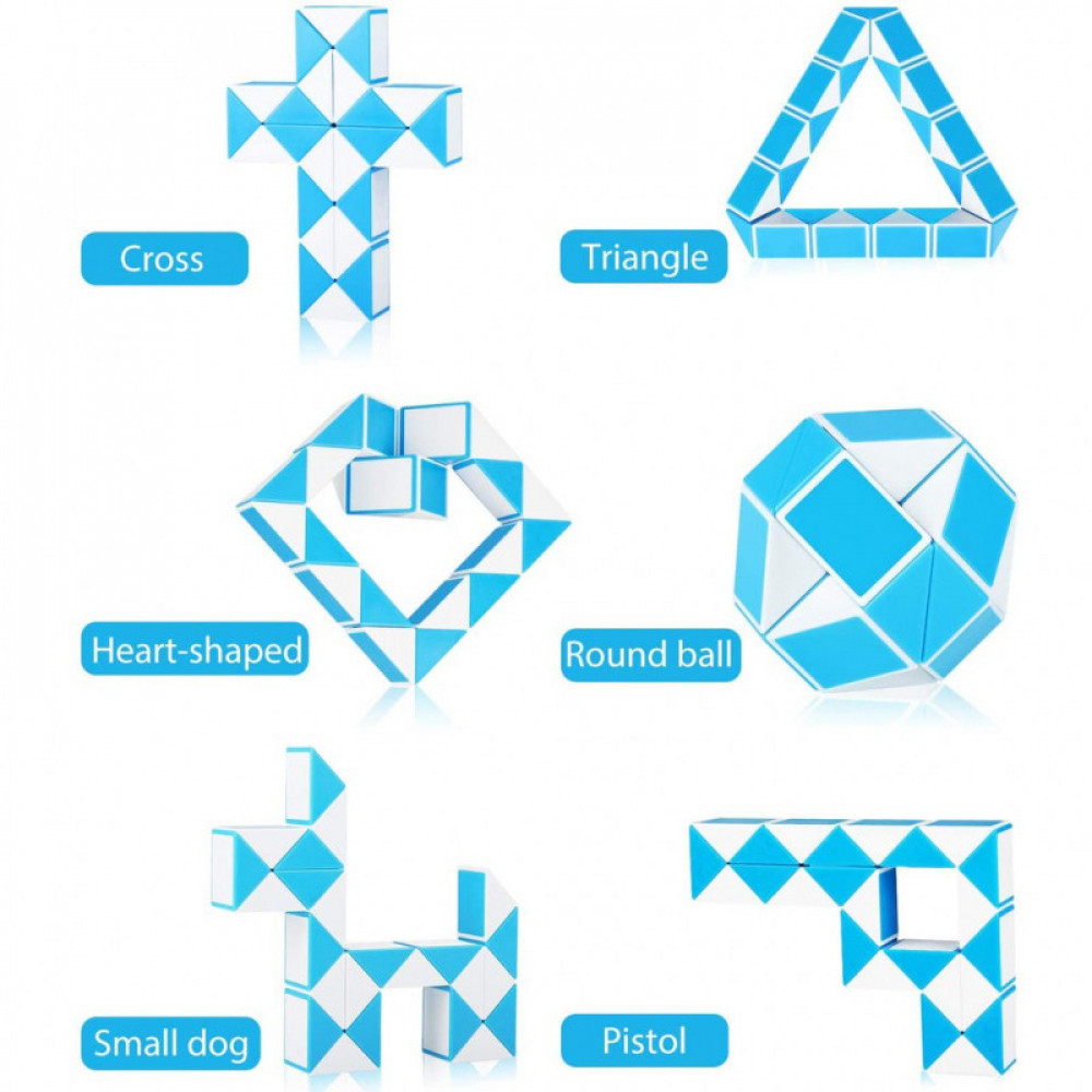 QiYi Magic Snake 24/36/48/60/72 Blocks Magic Ruler Cube Puzzle Cube Twist Puzzle for Children(Azul e Branco)