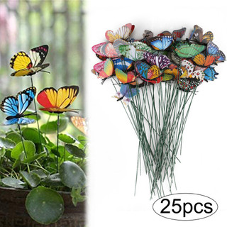 25 Pcs 3D PVC Simulação Borboleta Decoração De Jardim Ao Ar Livre Criativo Jardinagem Layout Haste