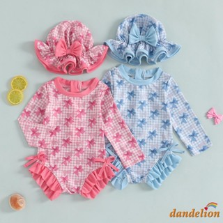 Maiôs De Uma Peça Para Bebês Meninas De 6 Meses A 4 Anos Com Chapéu De Sol , Manga Comprida , Laço , Estampa Xadrez , Ro em Oferta na Shopee