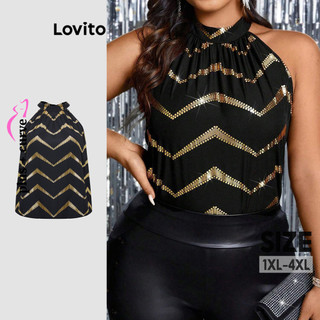 Lovito Blusa Plus Size Elegante Listrada Babados para Mulheres LBL19317 em Oferta na Shopee