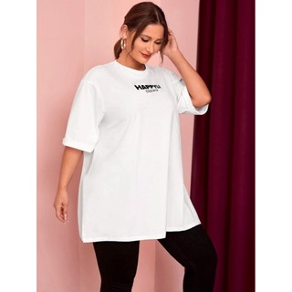 Blusa Branca Oversized Estampa Happily Ever After Bordada Minimalista Personalizada Plus Size Casual