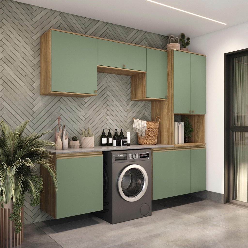 Lavanderia Modulada Kappesberg Celeste 6 Peças Nogueira/Verde 250cm em Oferta na Shopee