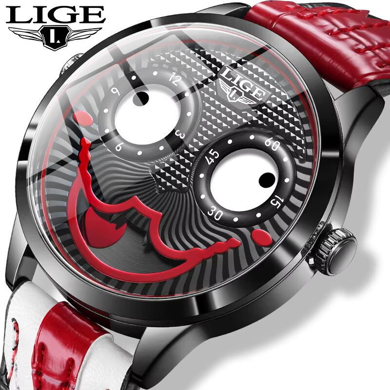 LIGE Fashion Joker Relógio Original Masculino Moda Pulseira De Couro À Prova D'água Quartzo Fase Da Lua De Pulso - Watches
