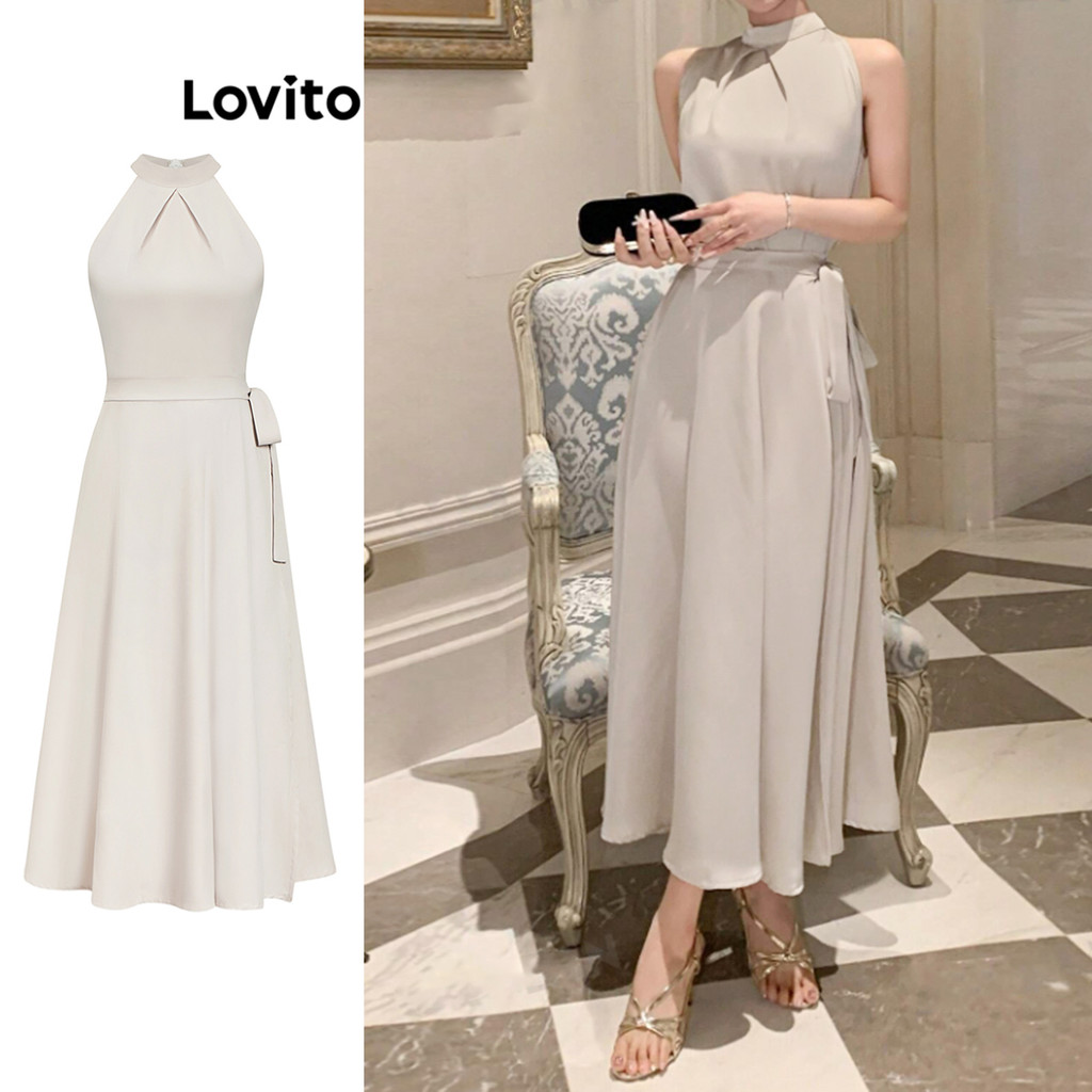 Lovito Vestido Elegante Vestido Plissado Liso Para Mulheres L95ED099 em Oferta na Shopee