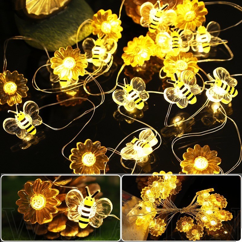 Luzes De Corda Fofas Em Formato De Abelha-Fadas Led De 1/2 M-20 , Alimentadas Por Bateria , À Prova D'água-Para Ano Novo