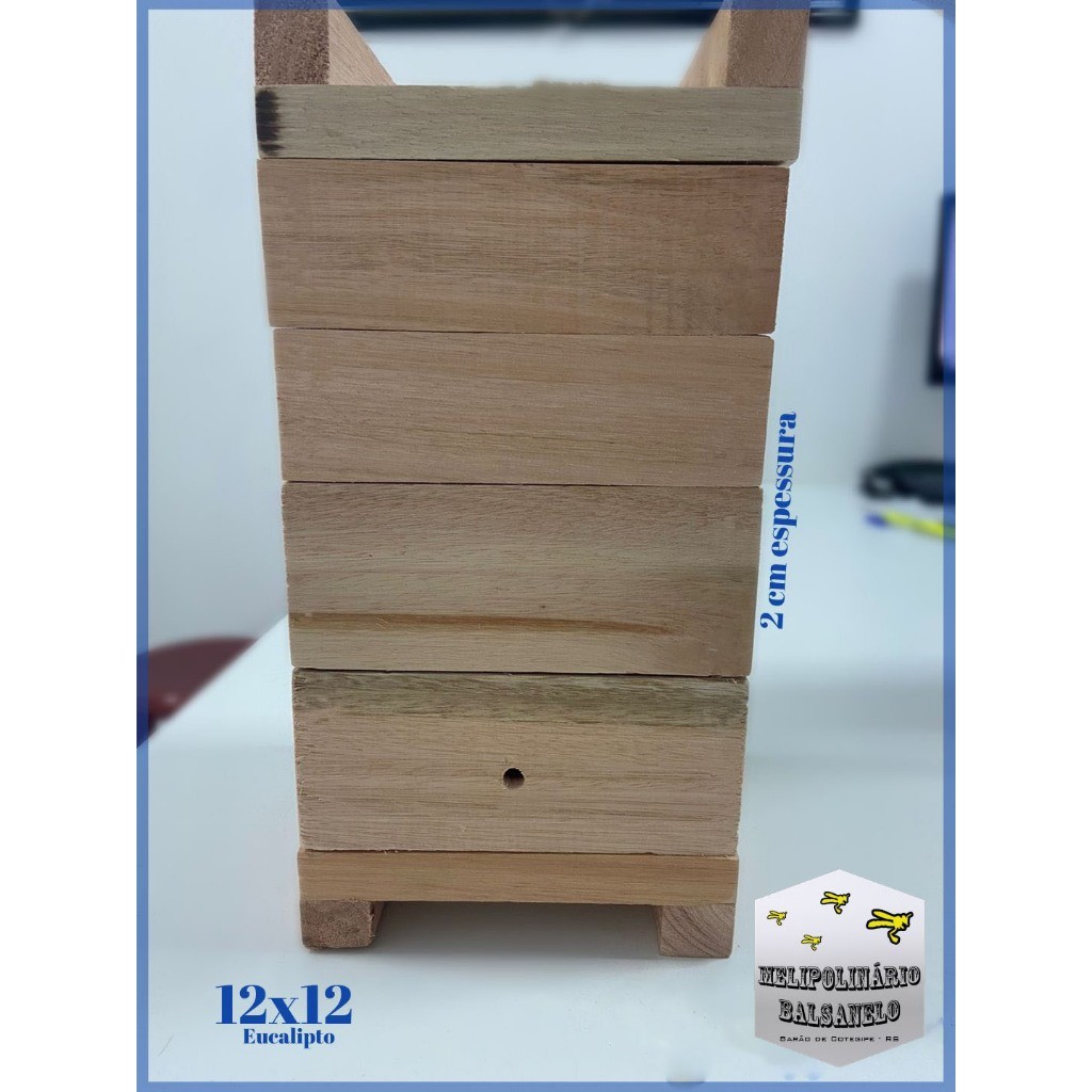 Caixa Para Abelha Jatai Em Eucalipto 12x12 Interno