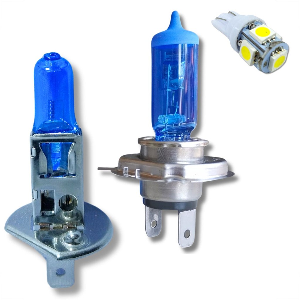 KIT LÂMPADA FAROL ALTO BAIXO E LANTERNA CONECTORES H1 H4 E T10 DUPLO FOCO ILUMINAÇÃO AUTOMOTIVA