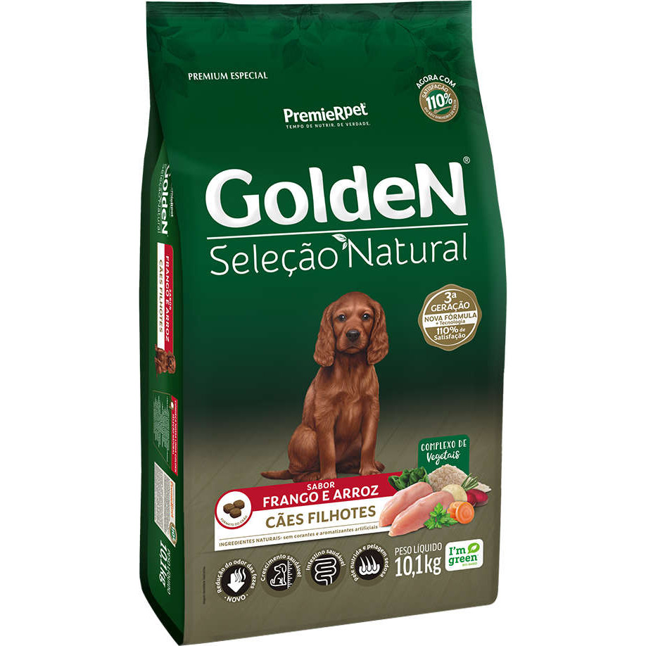 Ração 10,1Kg Golden Seleção Natural Cães Filhotes Frango e Arroz