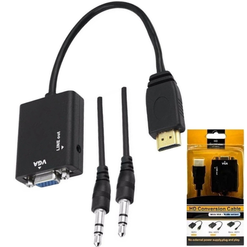 Conversor Adaptador De Video Hdmi Para Vga Com Audio P2