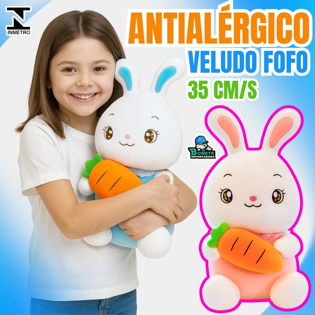Pelúcia Coelho 35cm Macio Antialérgico com Zíper – Ideal para Gruas e Cestas em Oferta na Shopee