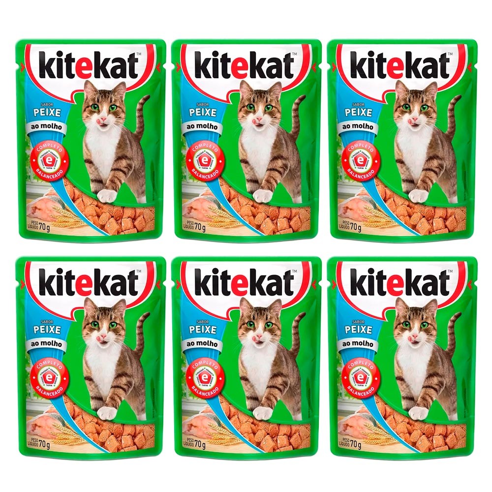 Kit 6 Ração para Gatos KiteKat Adulto Sabor Peixe 70g - Pets