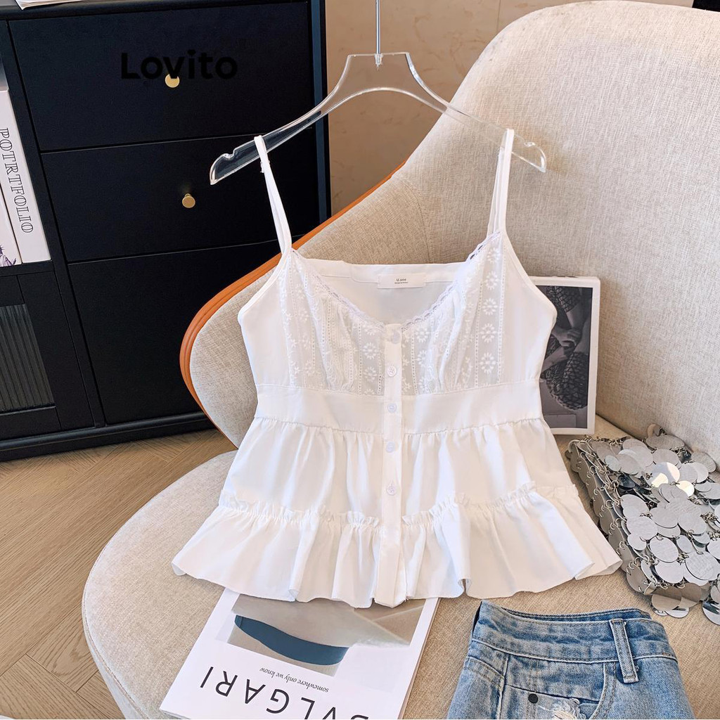 (Trendy) Lovito Regata Casual Com Costura Em Tecido Liso Para Mulheres LNE56755 em Oferta na Shopee