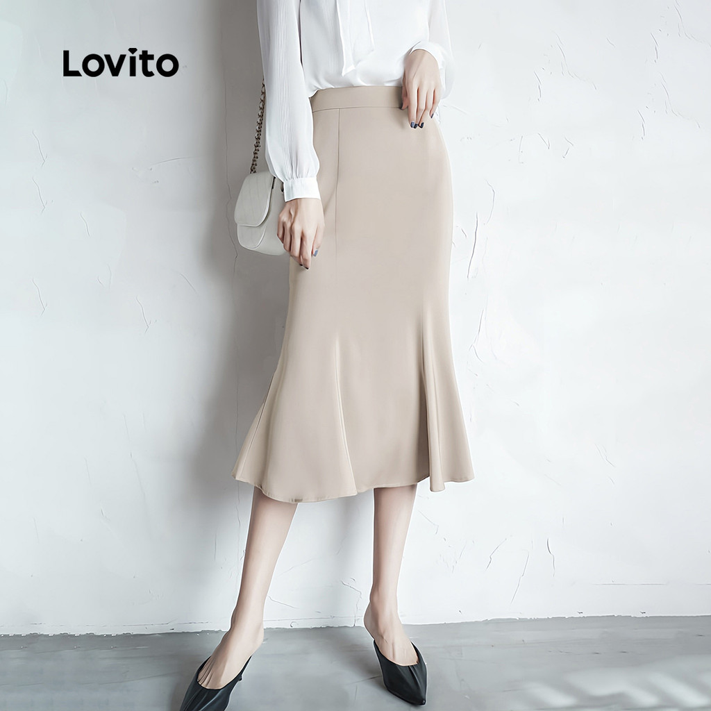 (Trendy) Lovito Saia elegante de linha de estrutura lisa para mulheres L128ED816 - Women Clothes