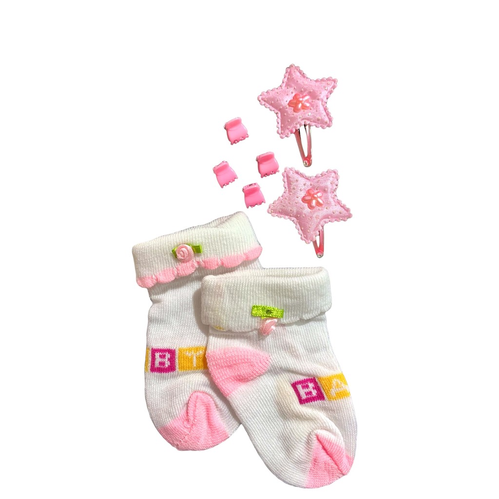 Kit Infantil Menina Bebê Acessórios Com Meia Rosa Vermelho