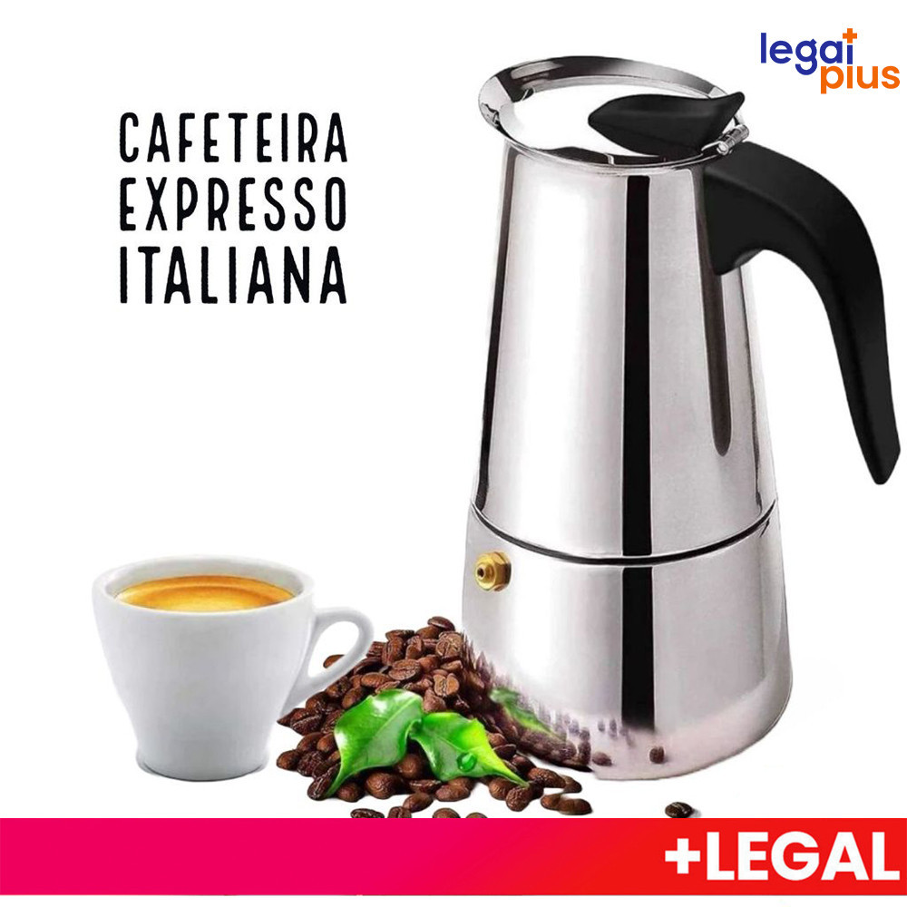 Imagem Cafeteira Italiana Inox 9 Xícaras - Expresso Profissional + Moka 4/6 Xícaras com Filtro de Alta Pressão