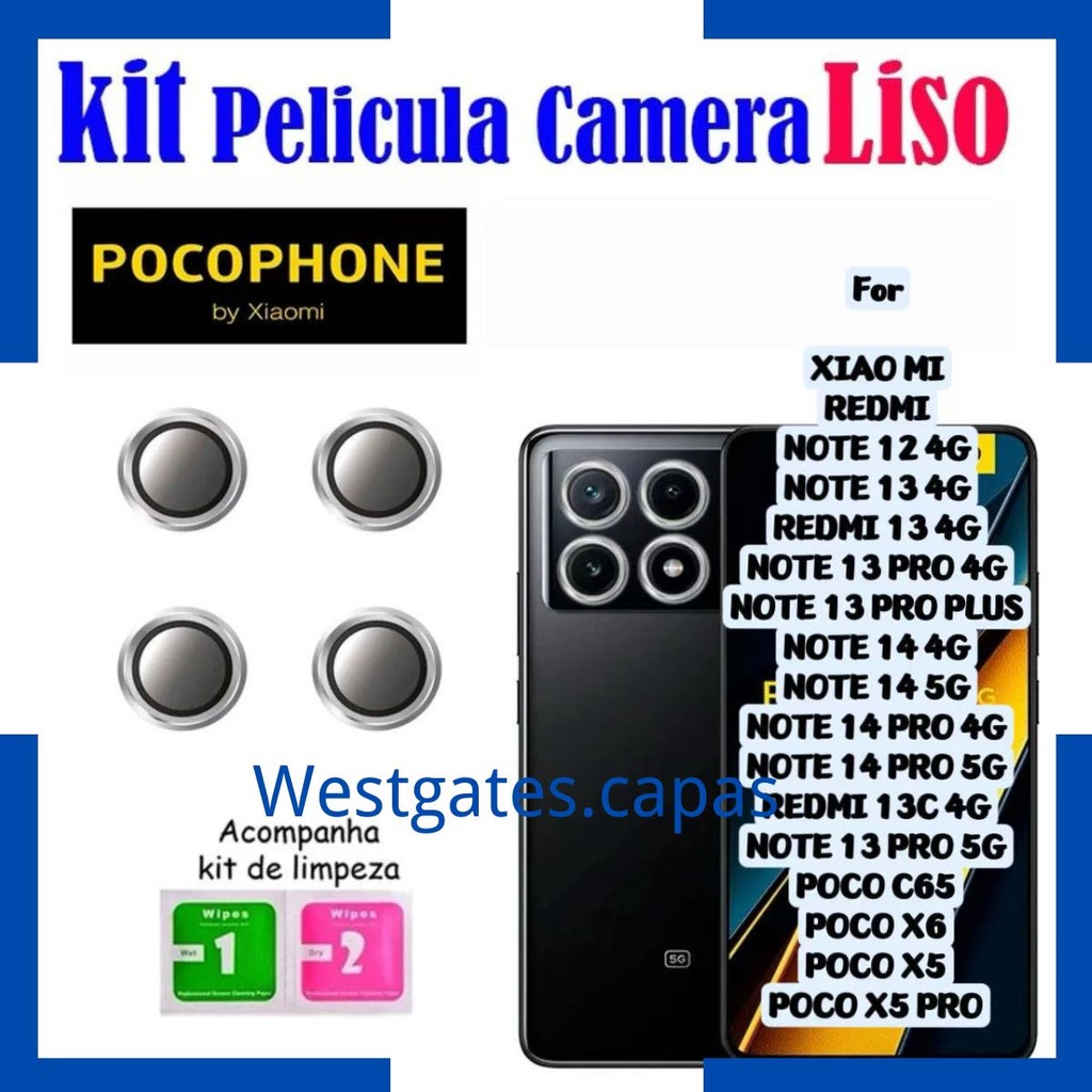 Pelicula Metal liso de vidro protetor de Lente Cãmera Para Xiaomi Redmi Note 12 13 14 pro plus Poco X5 X6 PRO 13C C65 em Oferta na Shopee