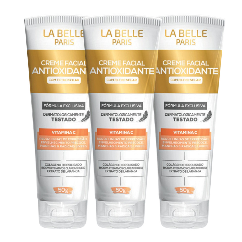 Kit 3 Un Creme Facial Antioxidante 50g Com Filtro Solar La Belle Paris