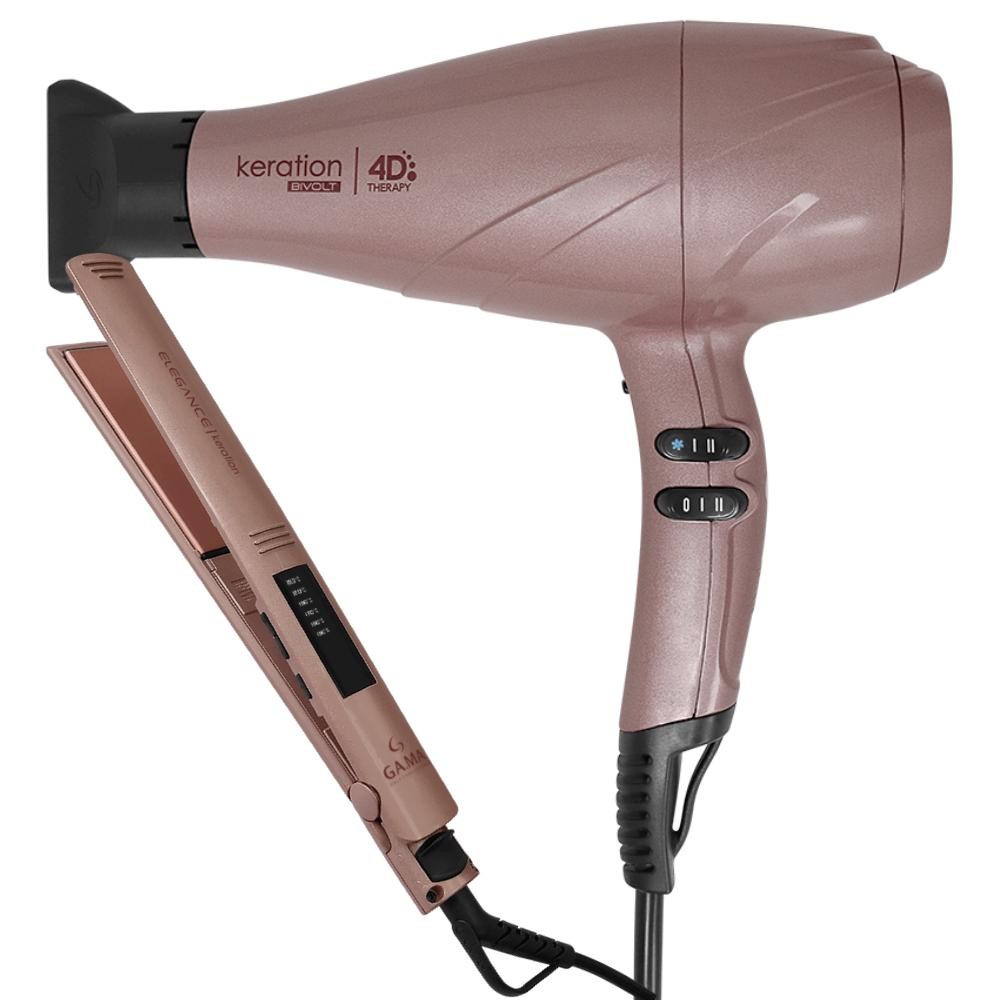 Imagem Kit Secador Keration 4D e Prancha Elegance Led Keration Pro Bivolt