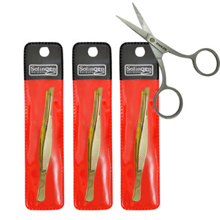 Kit 3 Pinças Solingen Chanfrada Profissional Designer Sobrancelha + Tesourinha Cílios em Oferta na Shopee