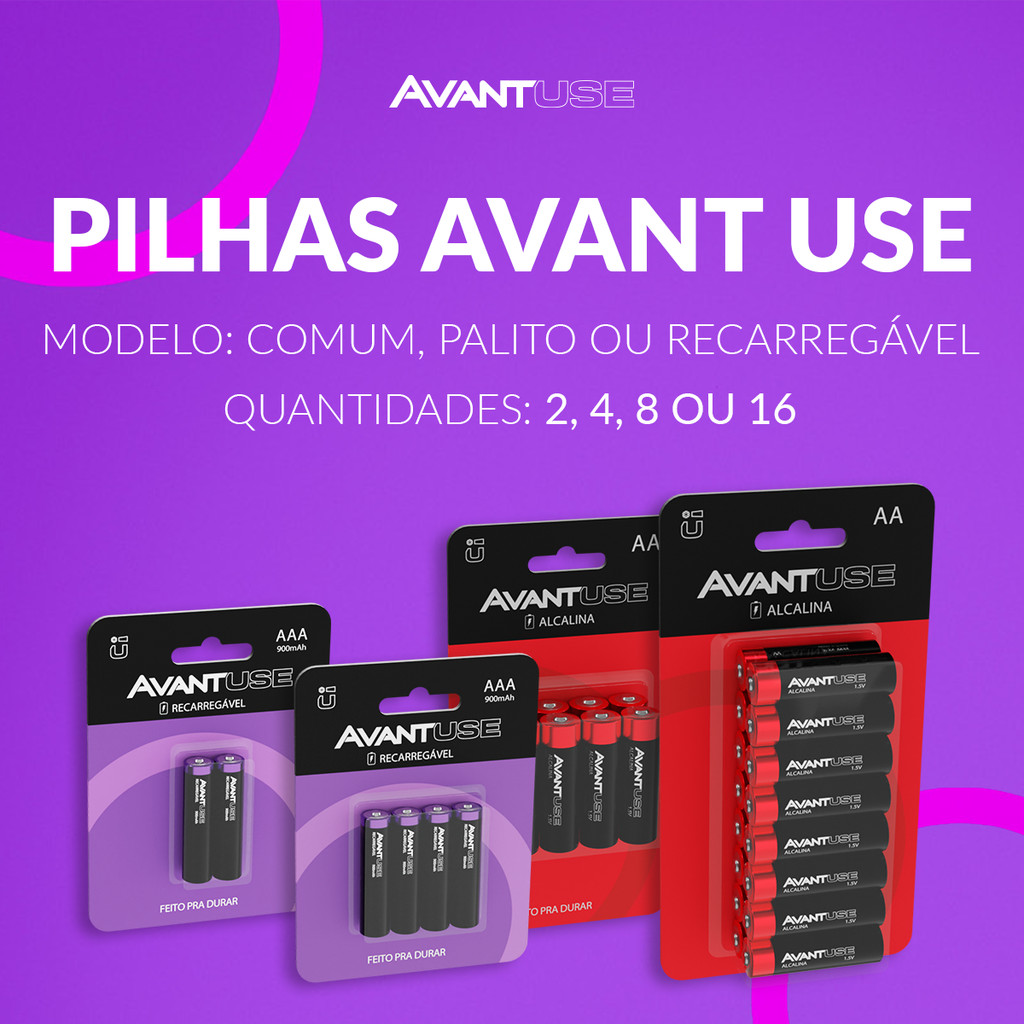 Kit 4, 8 ou 16 Pilhas Recarregável ou Alcalina AA Comum ou AAA Palito 1.5V Avant Use em Oferta na Shopee