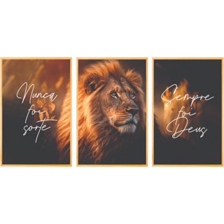 kit quadros 3 peças decorativos leao de judá nunca foi sorte sempre foi Deus realista luxo gold sala quarto n023 em Oferta na Shopee